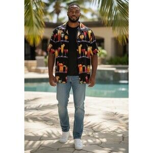Five Crown Easy Livin Men’s XXL Cocktail Print Hawaiian Camp Shirt Black Martini